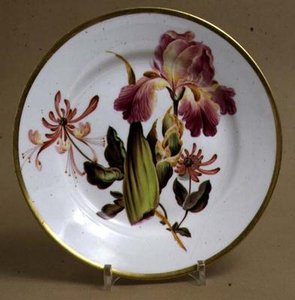 Prato de sobremesa Derby decorado com íris e madressilva, c.1795 (porcelana)
